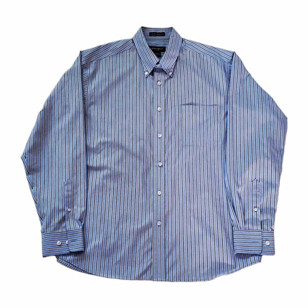 Eddie Bauer Classic Fit Wrinkle Resistant Striped Button-Down Cotton L 32/33